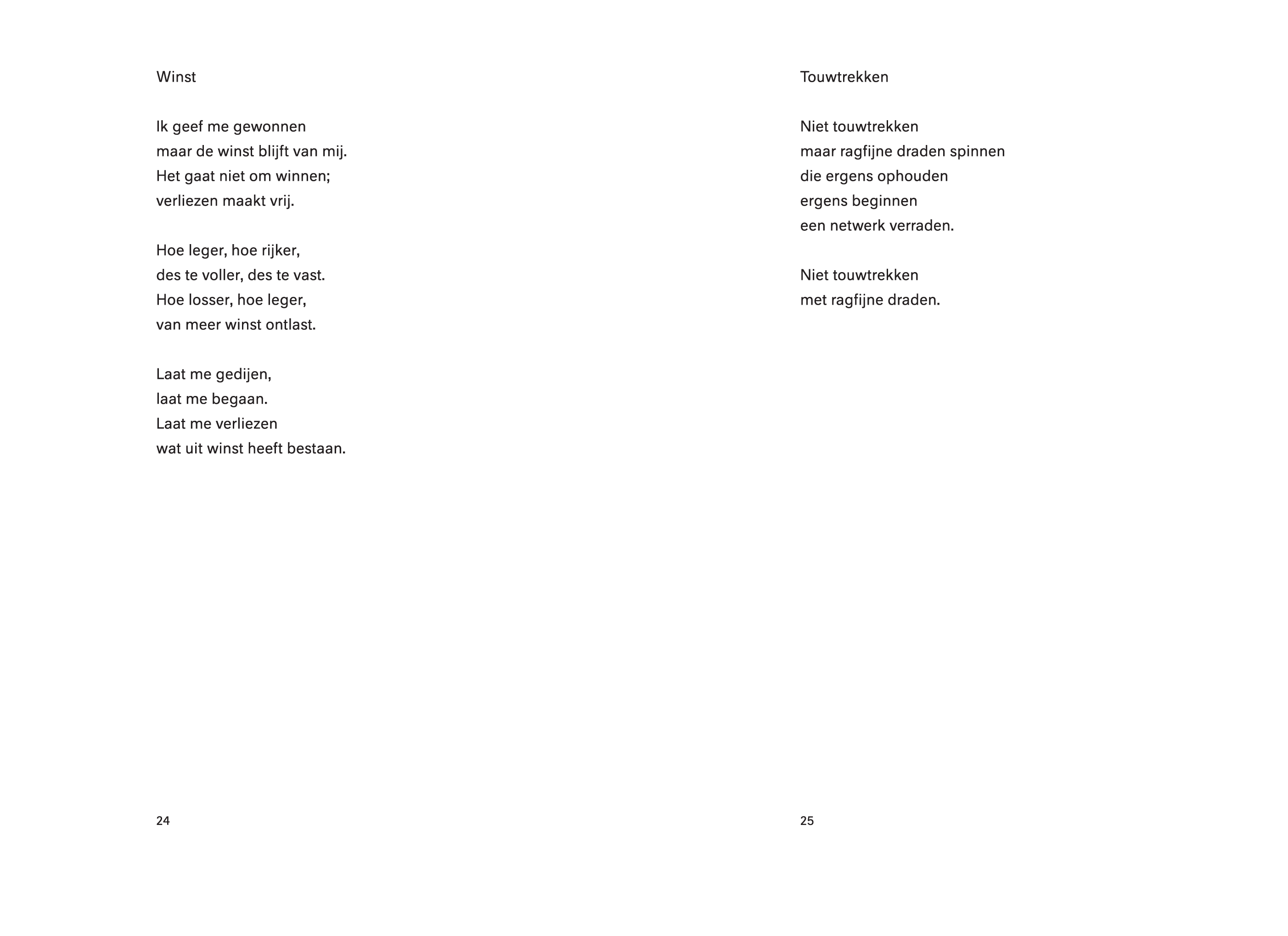 Onder Woorden. Poëzie bundel van Bert Wagenaar van Kreveld. dubbele binnenpagina met gedicht ·  grafisch vormgegeven door Sanne Beeren